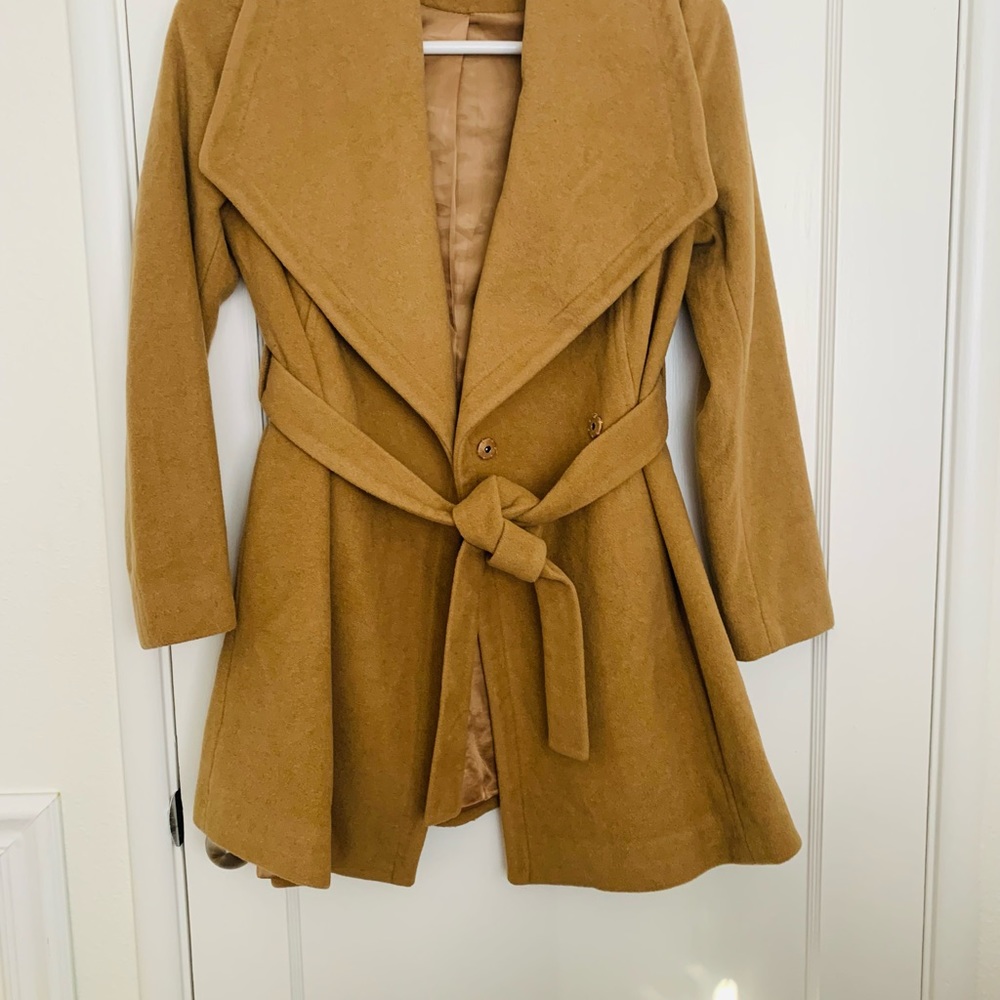 Tan Micheal Kors Wrap Lapel wool coat Medium khaki